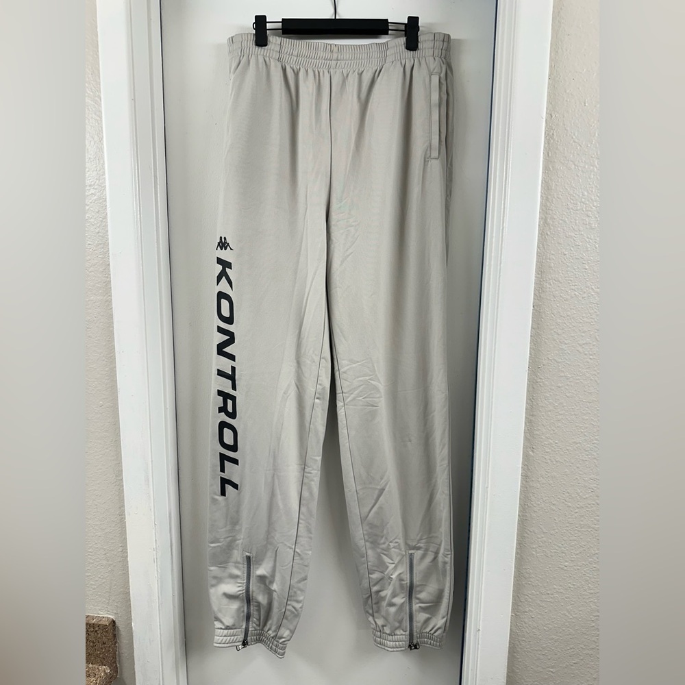 NWT Kappa Kontroll Men’s Light Gray Track Pants Sweat joggers pants Large Zipper
